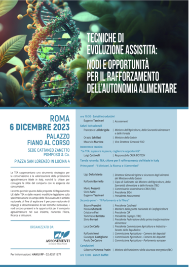 Tecniche di Evoluzione Assistita: nodi e opportunita’ per il rafforzamento dell’autonomia alimentare